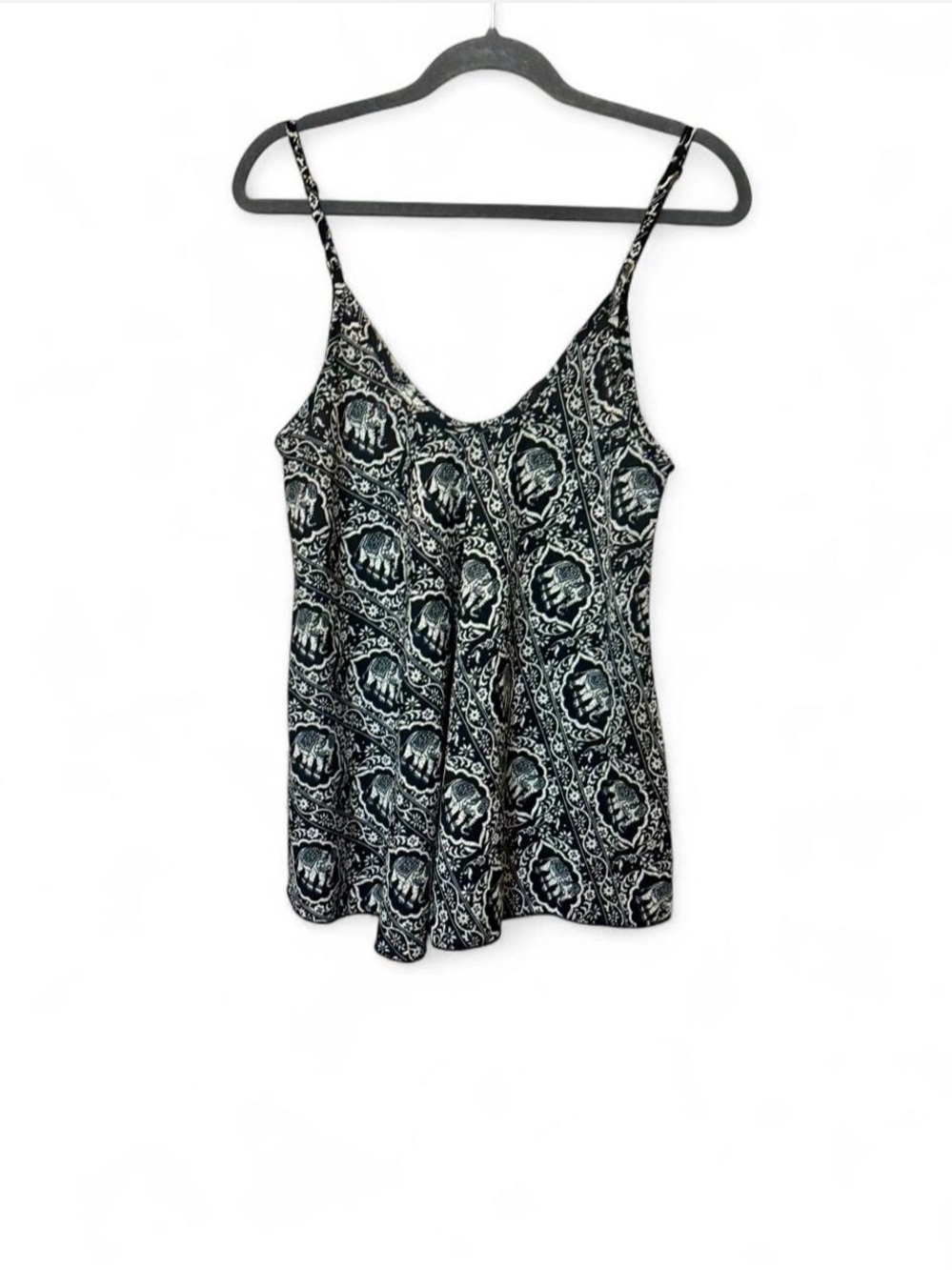 Braeve Black & White Elephant & Paisley Print Tank Top Blouse Sz S